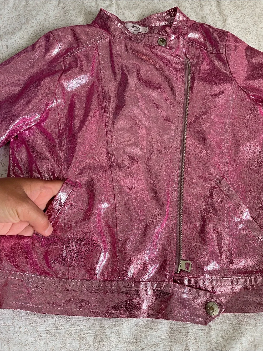 Disney Descendants D-Signed Future Queen Pink Foil Moto Jacket Girls M Sparkly